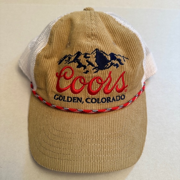 Coors Rocky Mountains Beer Colorado Corduroy Mesh Back Trucker Snapback Rope Hat - Picture 1 of 6